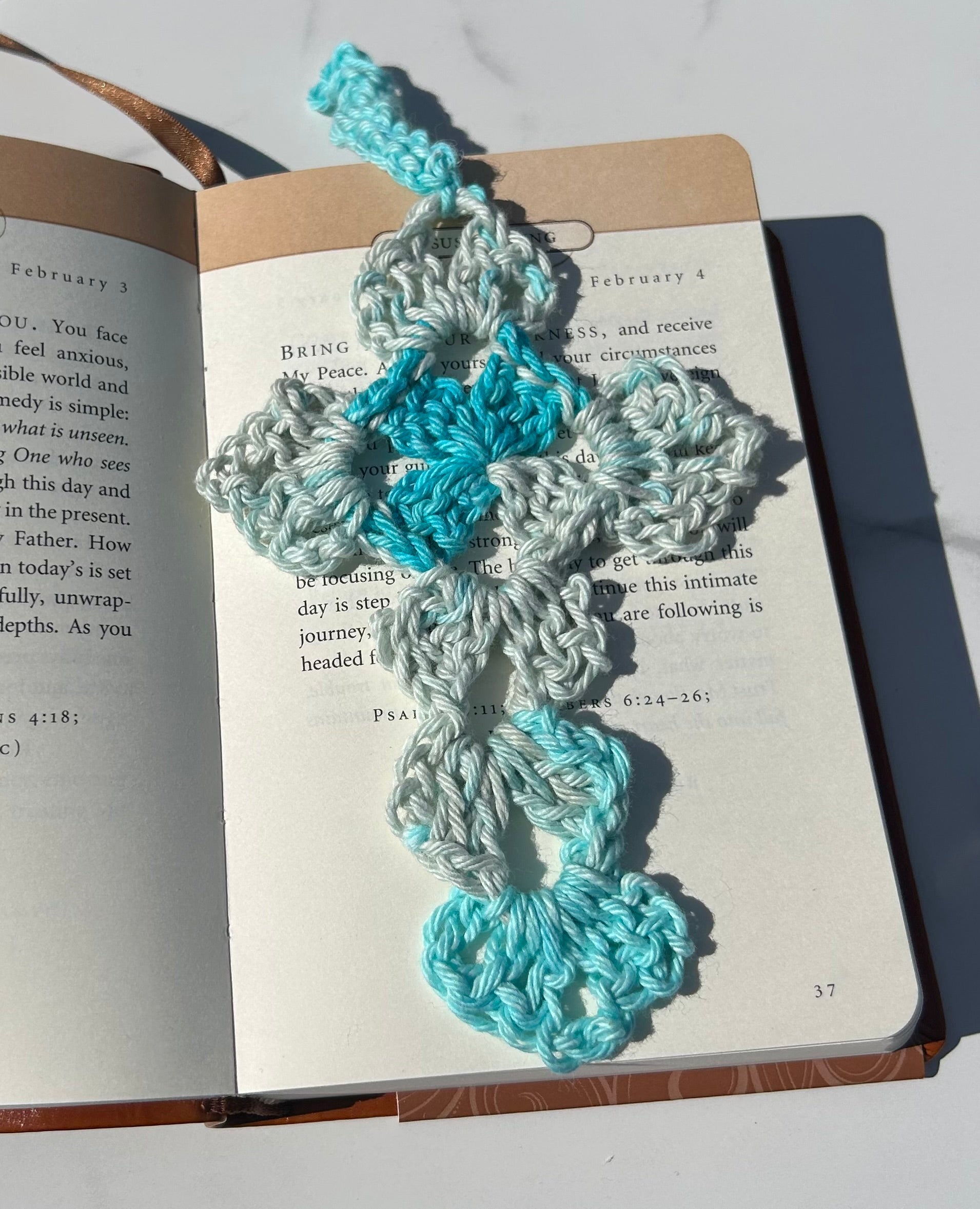 Crochet Cross Bookmark - Spring Blue