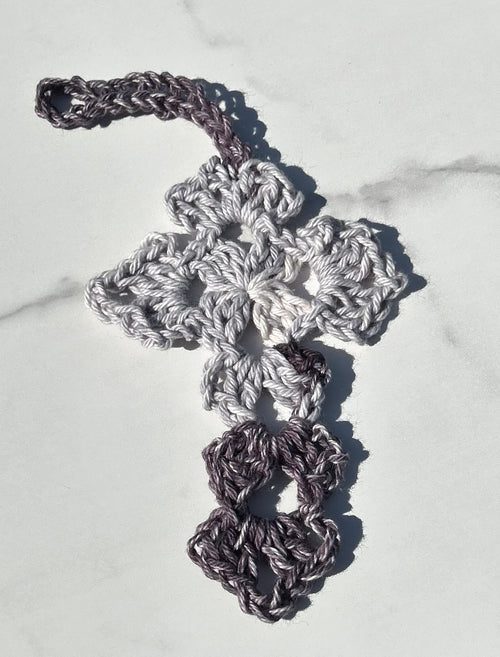 Crochet Cross Bookmark - Gray Denim