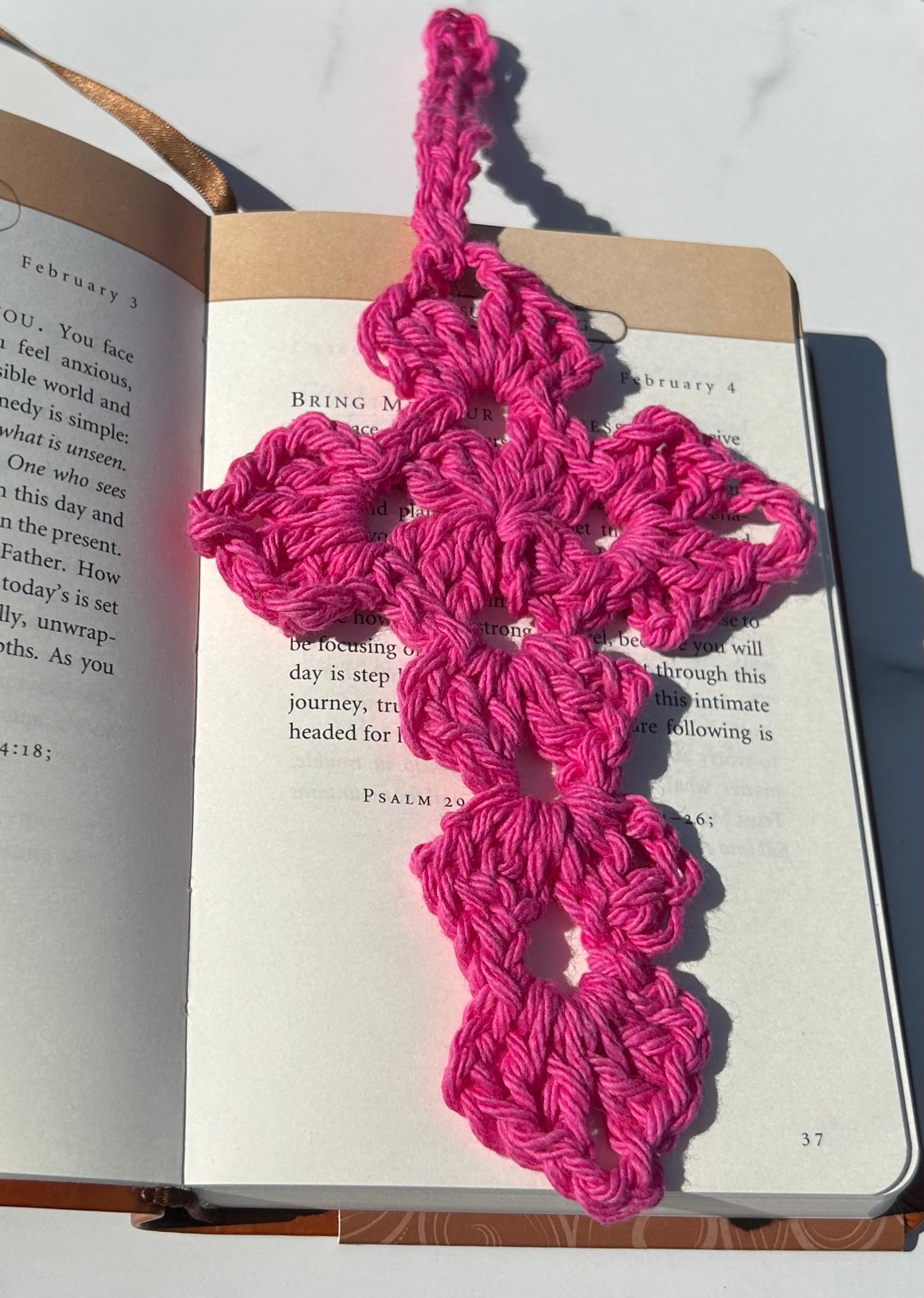 Crochet Cross Bookmark - Hot Pink