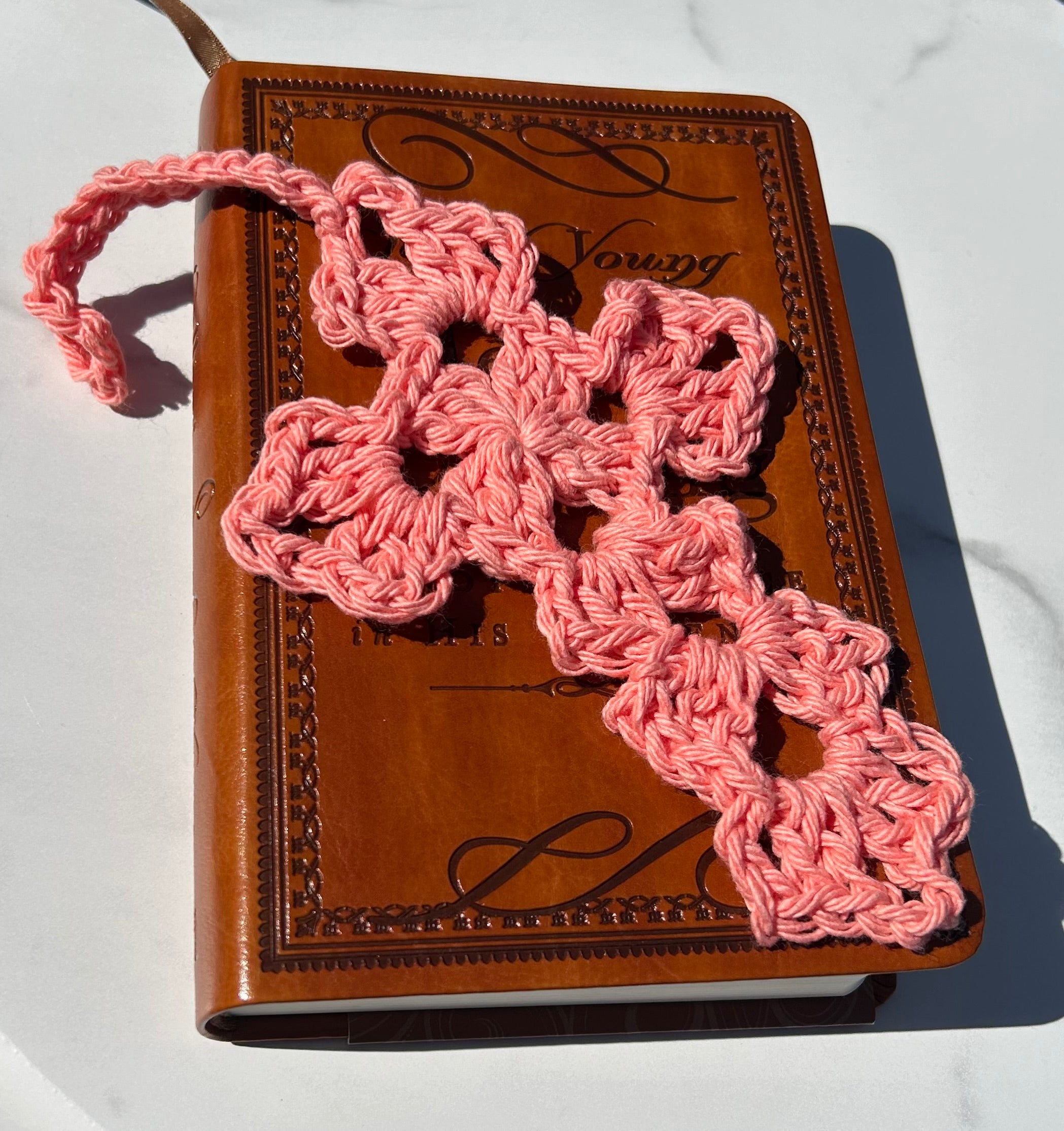 Crochet Cross Bookmark - Salmon