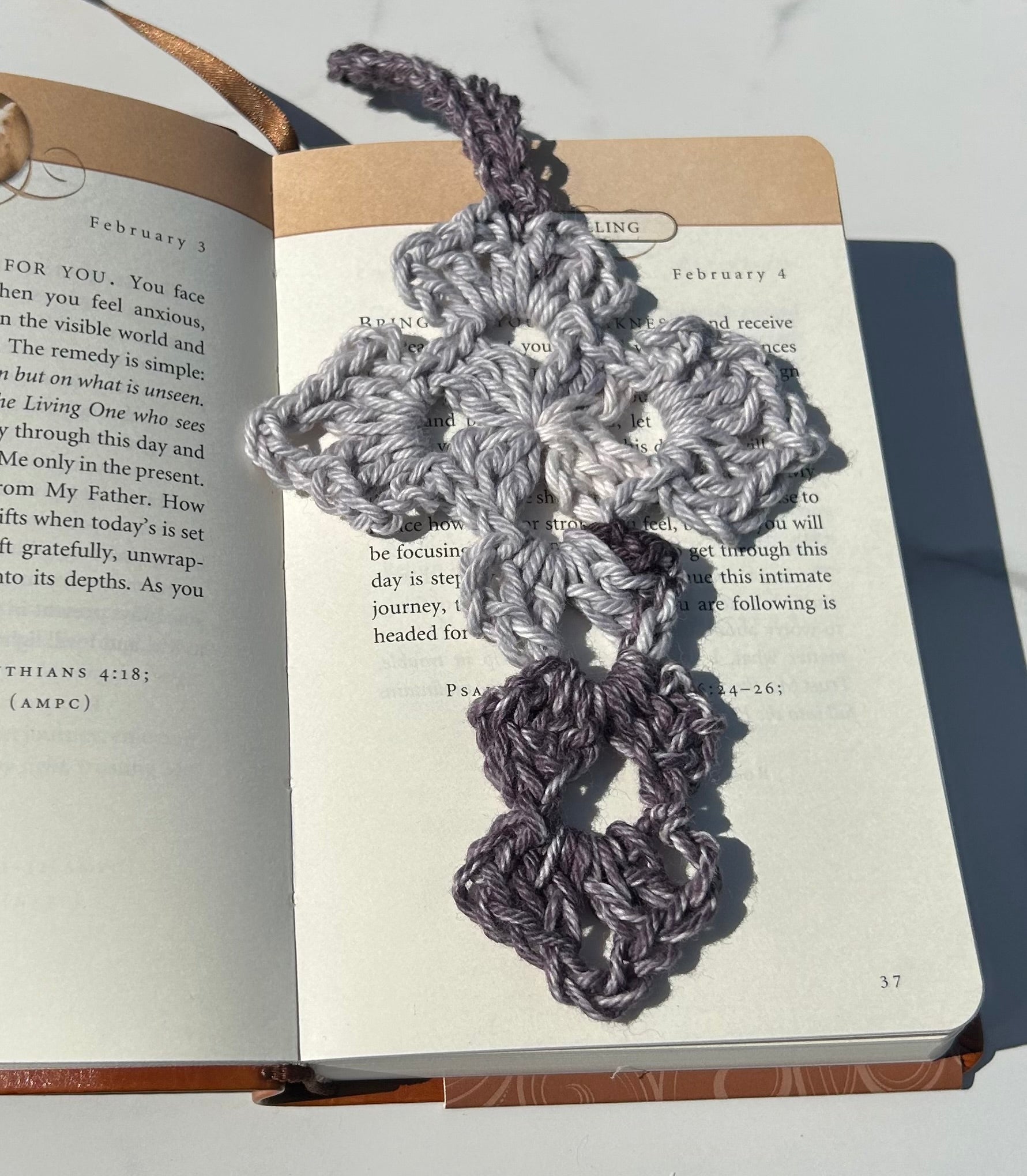Crochet Cross Bookmark - Gray Denim