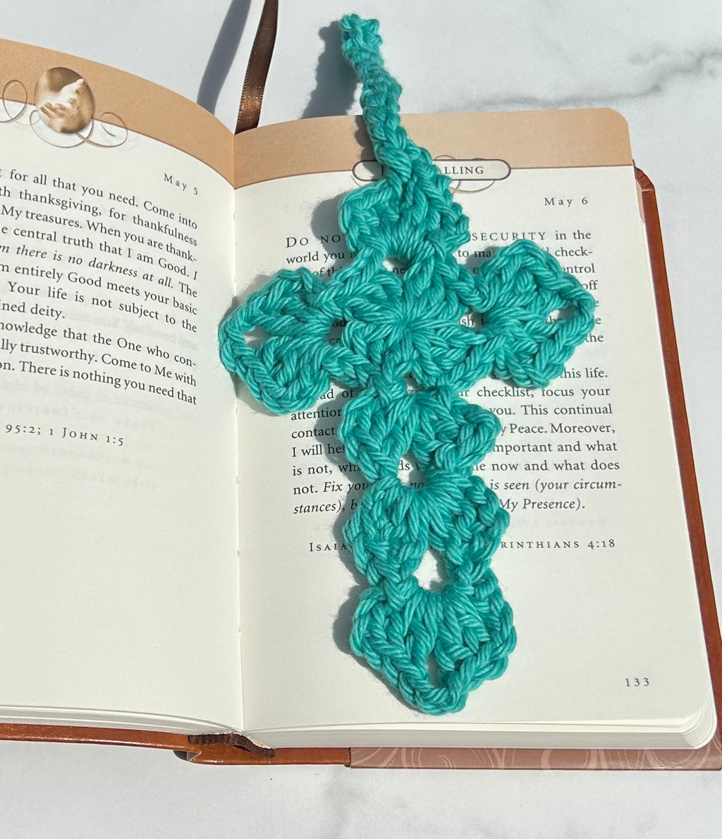 Crochet Cross Bookmark - Teal