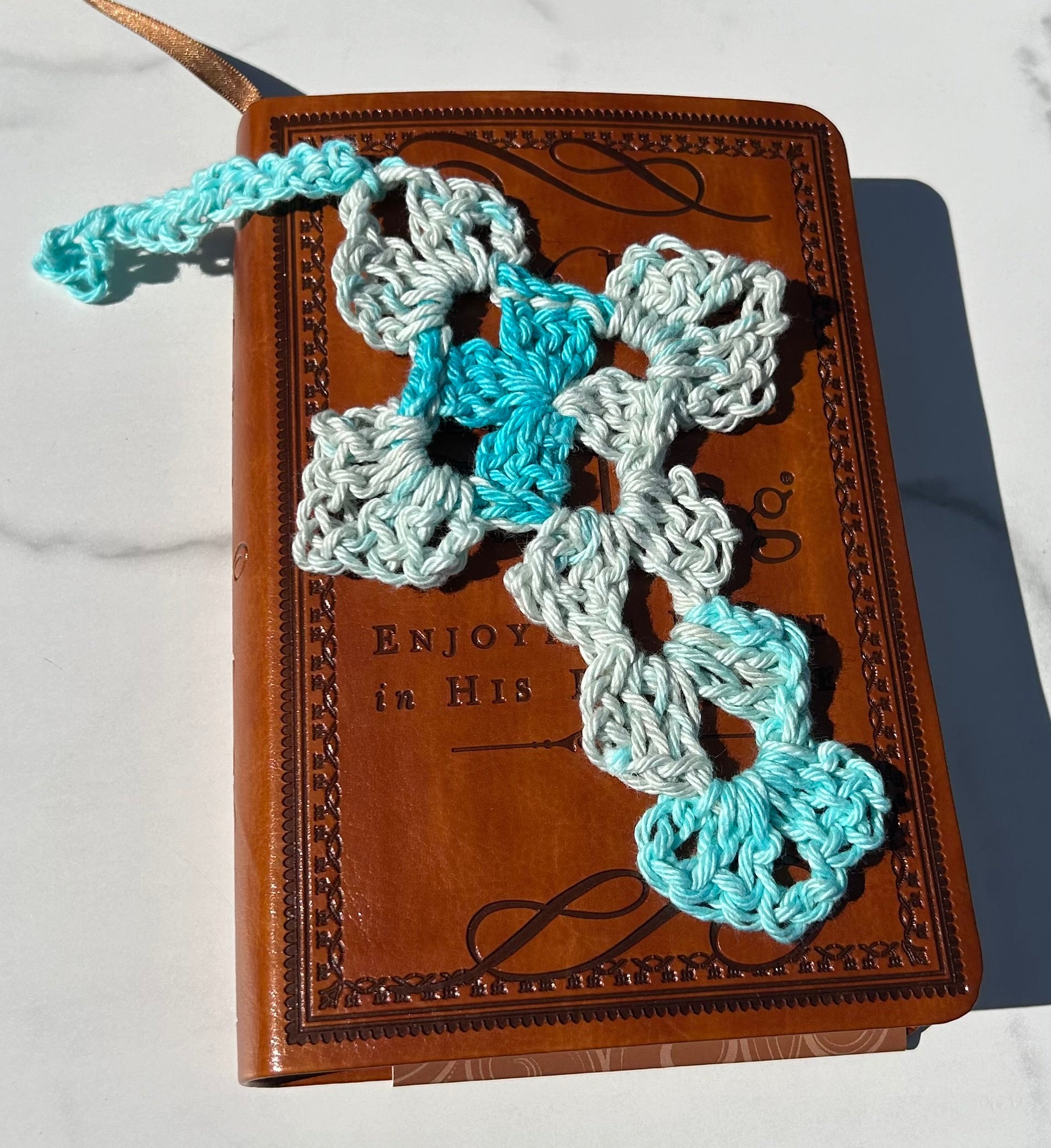 Crochet Cross Bookmark - Spring Blue