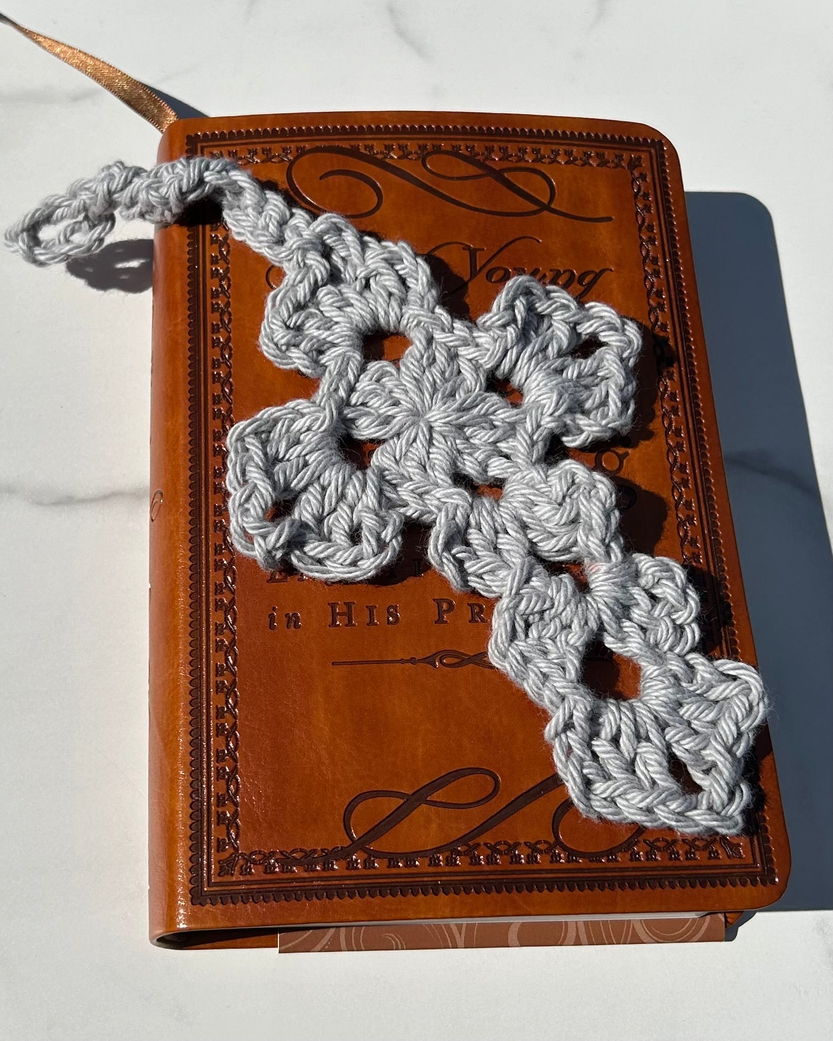 Crochet Cross Bookmark - Gray