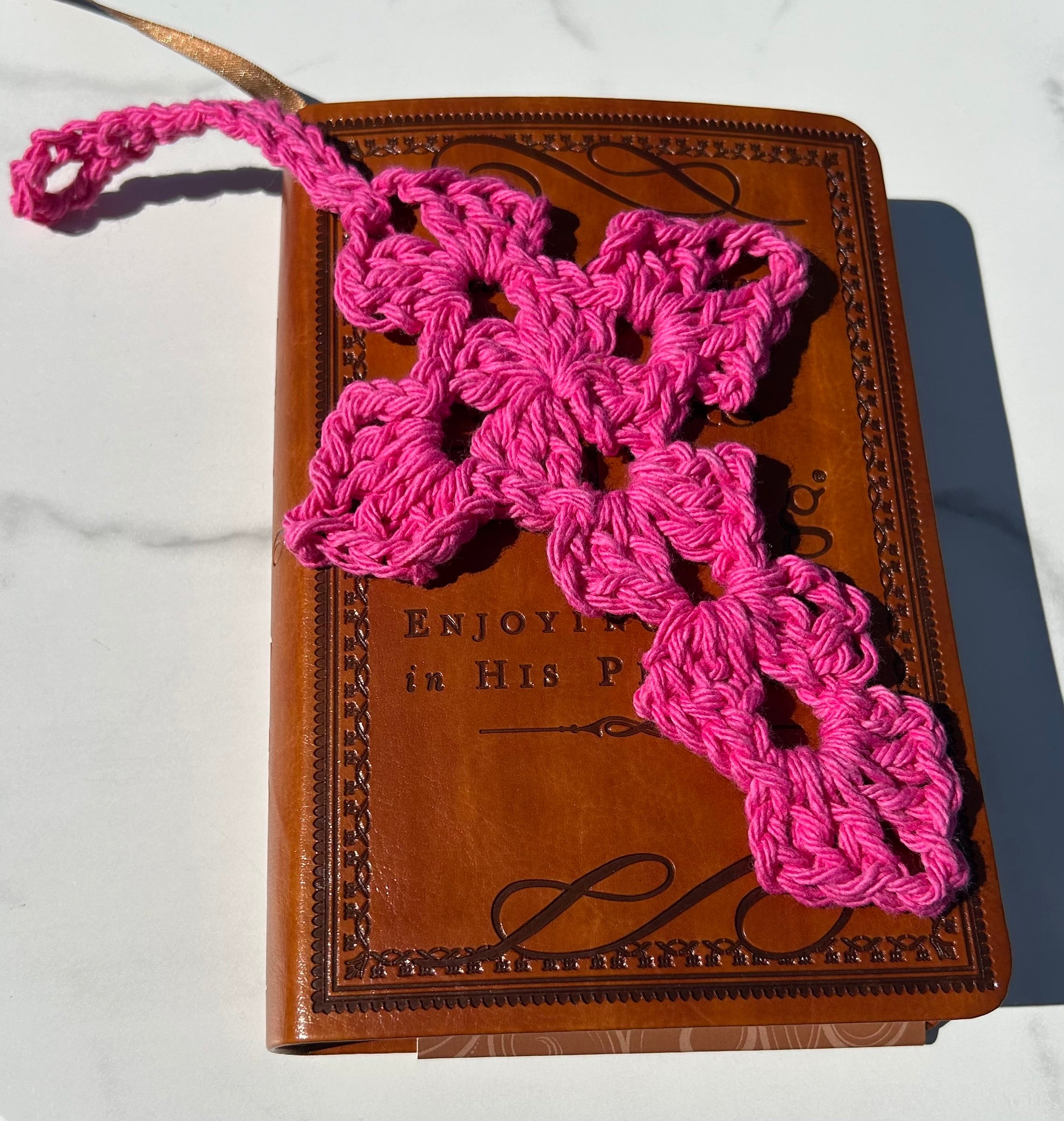 Crochet Cross Bookmark - Hot Pink