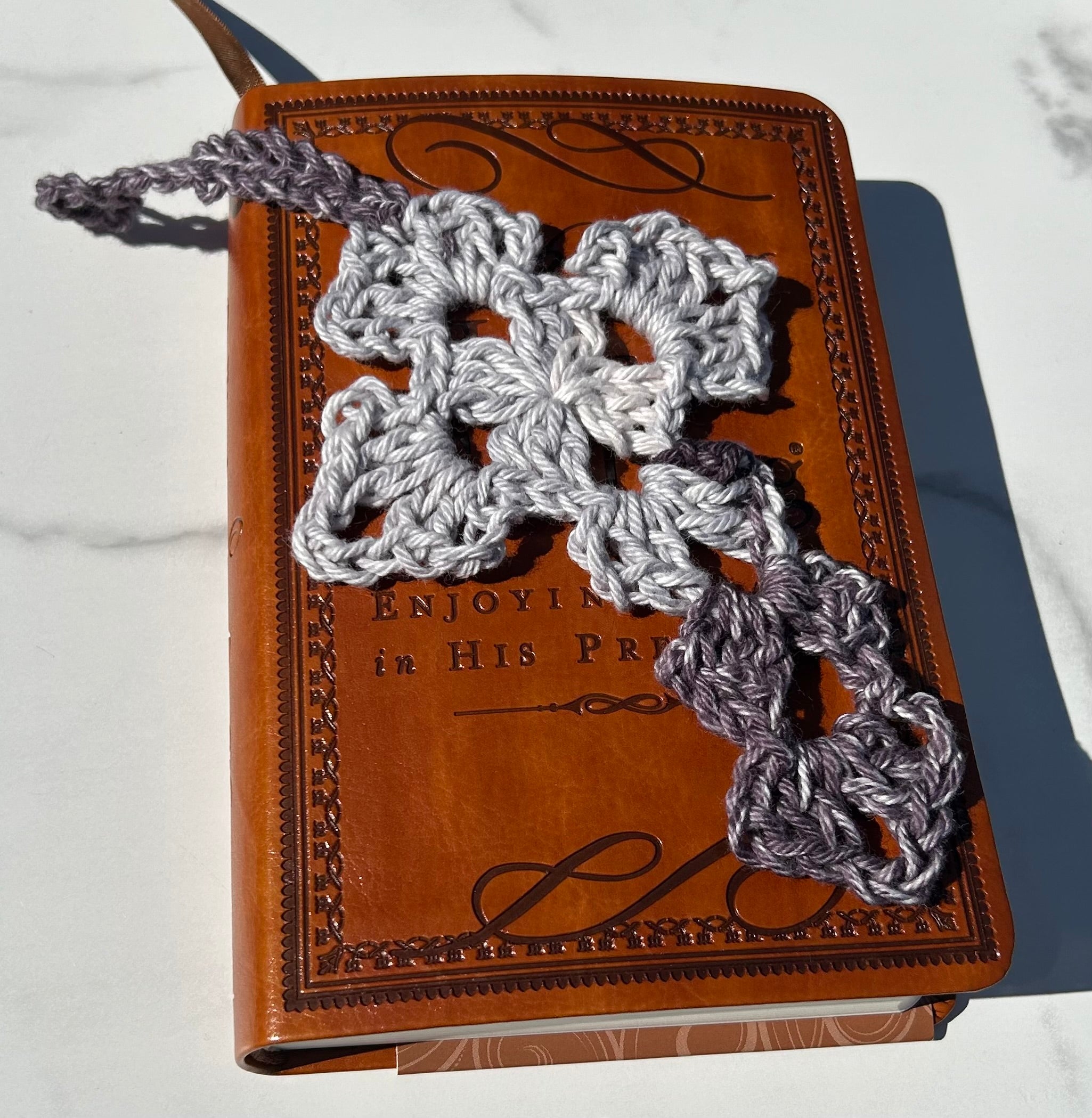 Crochet Cross Bookmark - Gray Denim