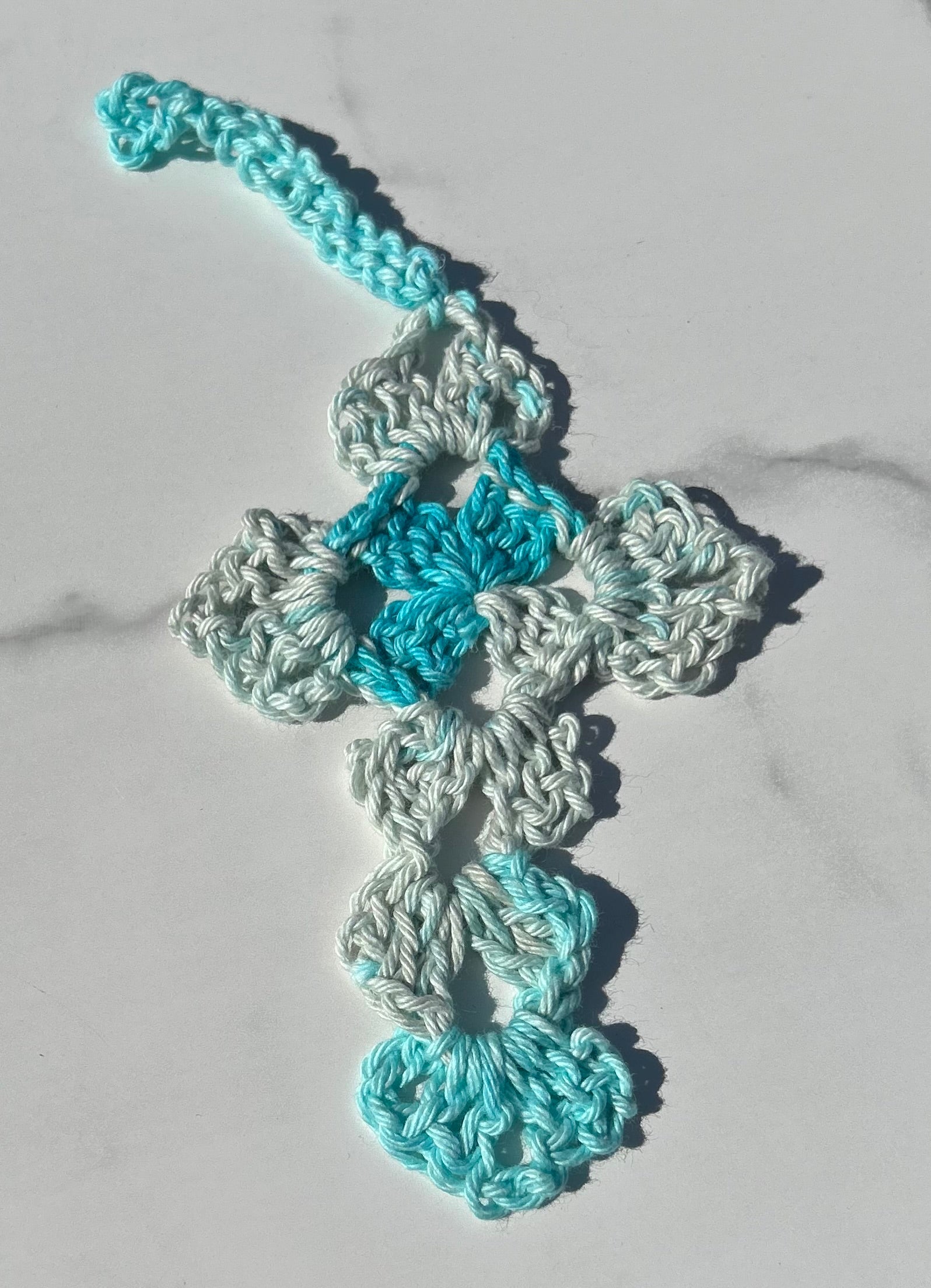 Crochet Cross Bookmark - Spring Blue
