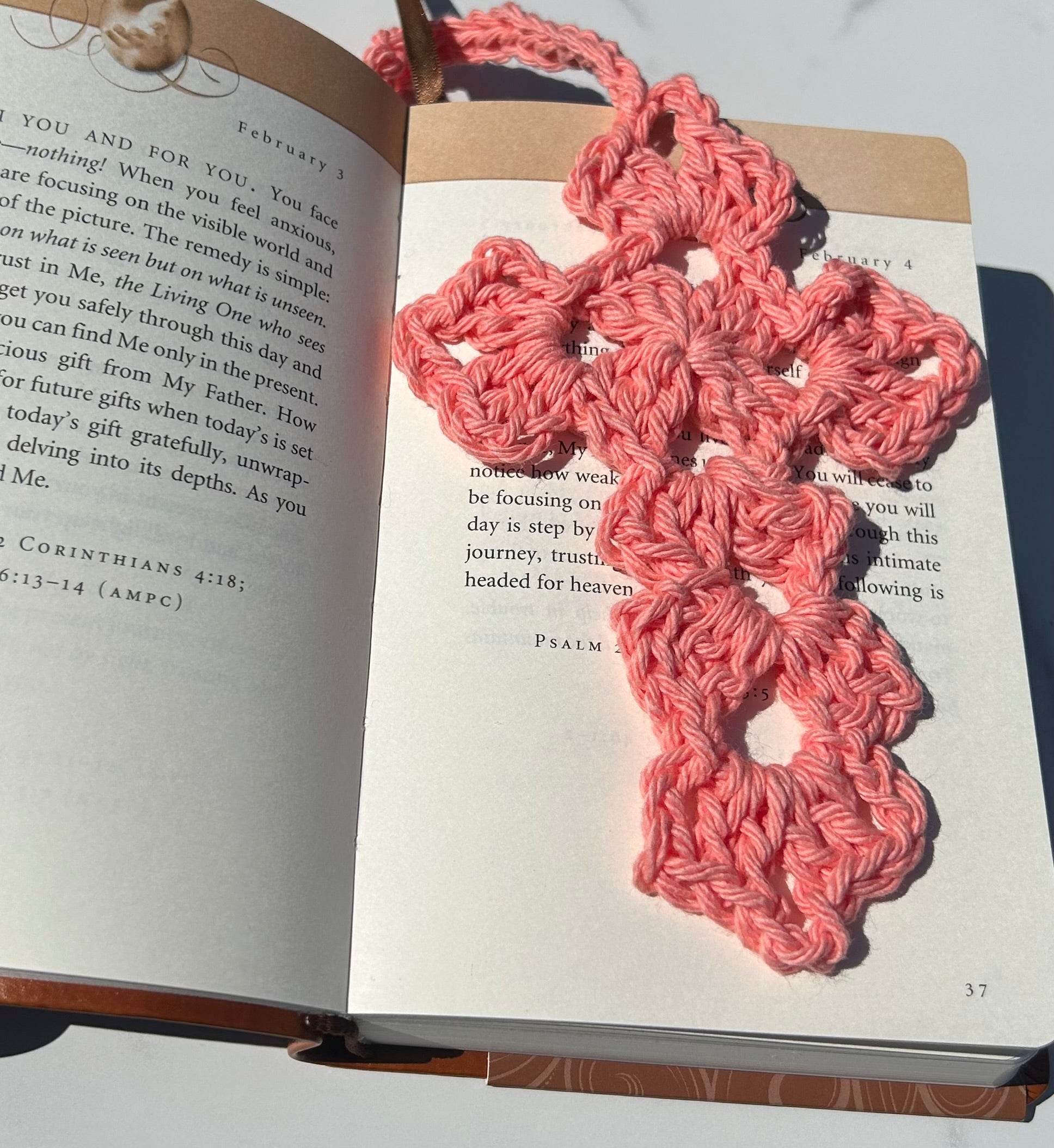 Crochet Cross Bookmark - Salmon