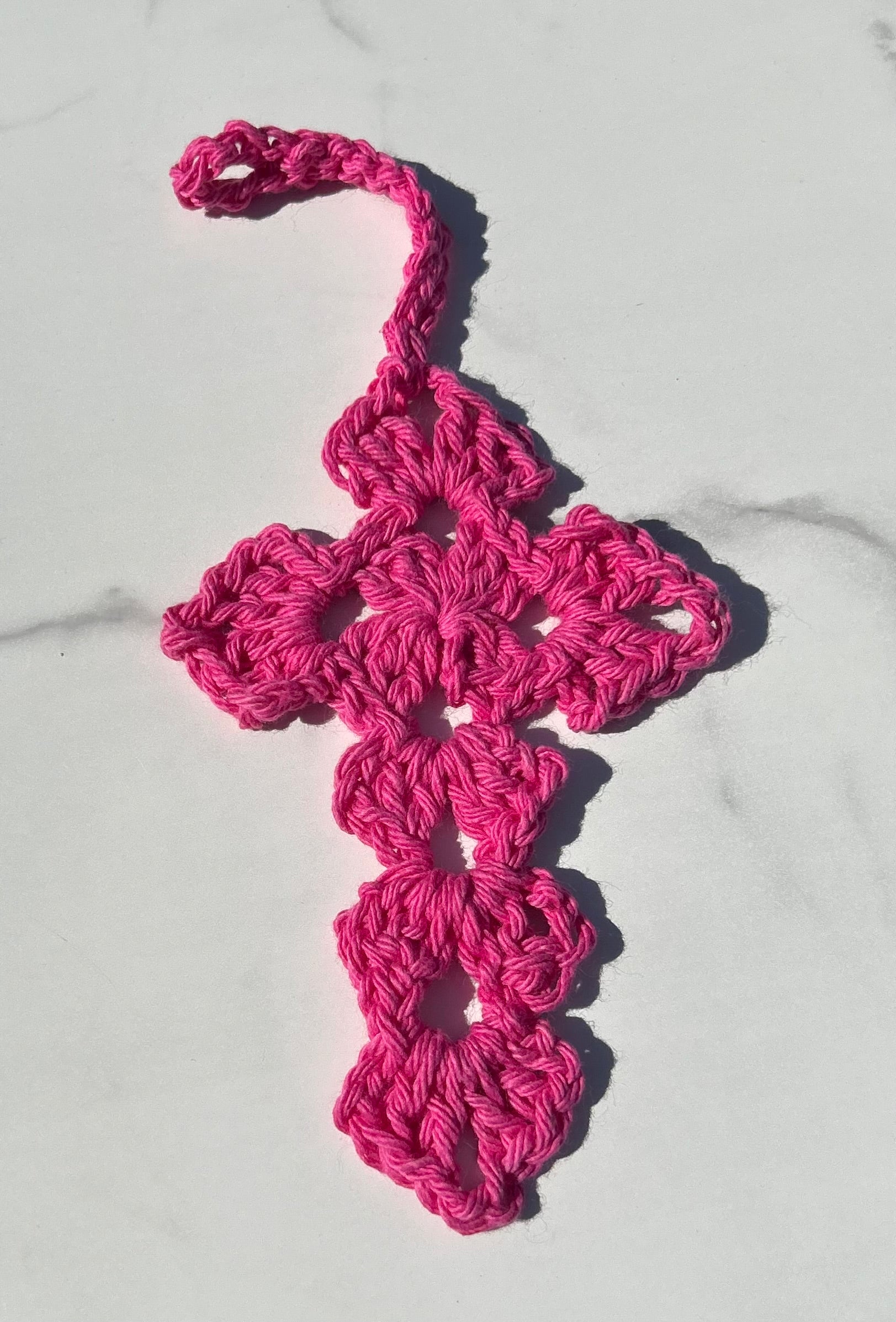 Crochet Cross Bookmark - Hot Pink