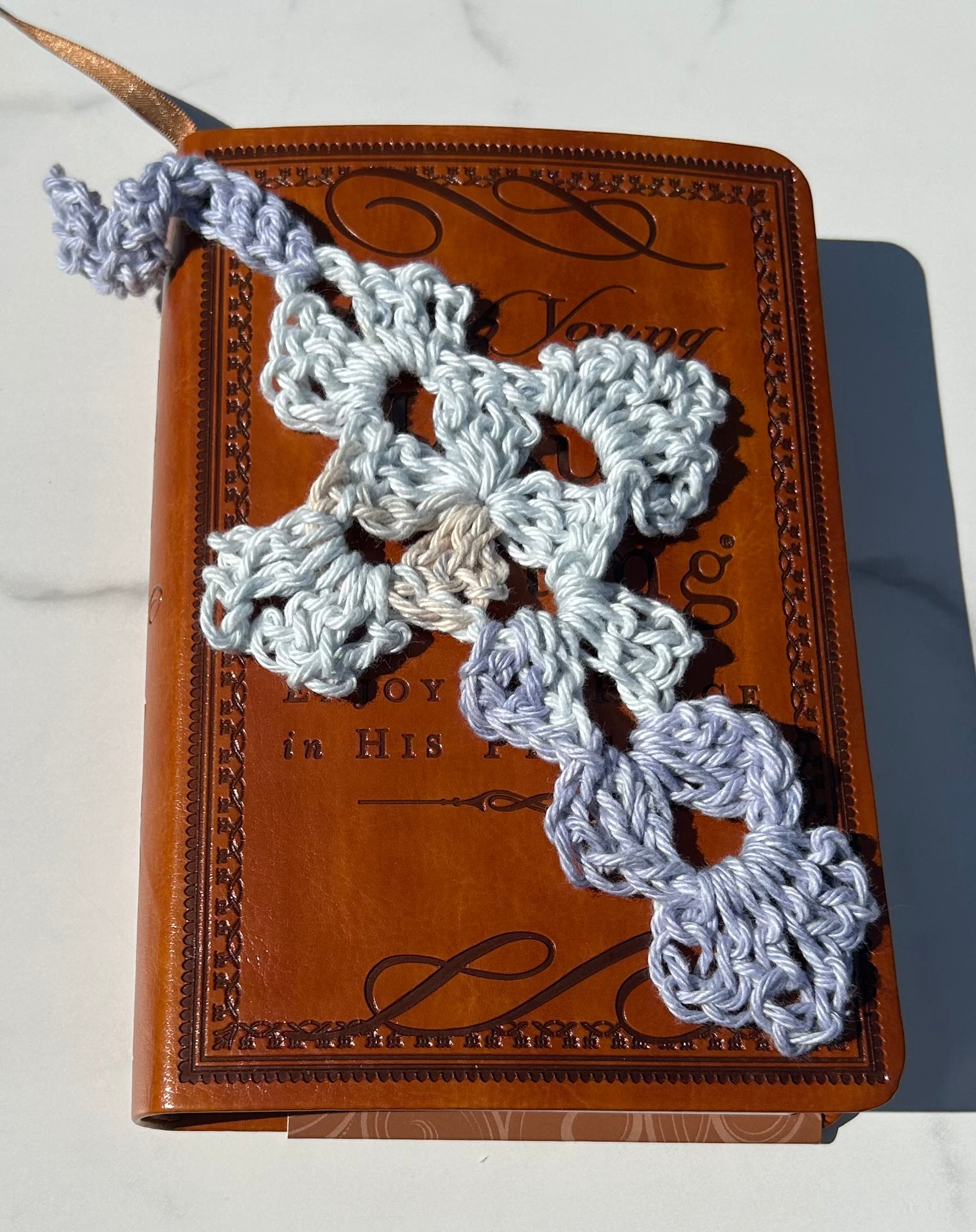 Crochet Cross Bookmark - Multicolor Blue