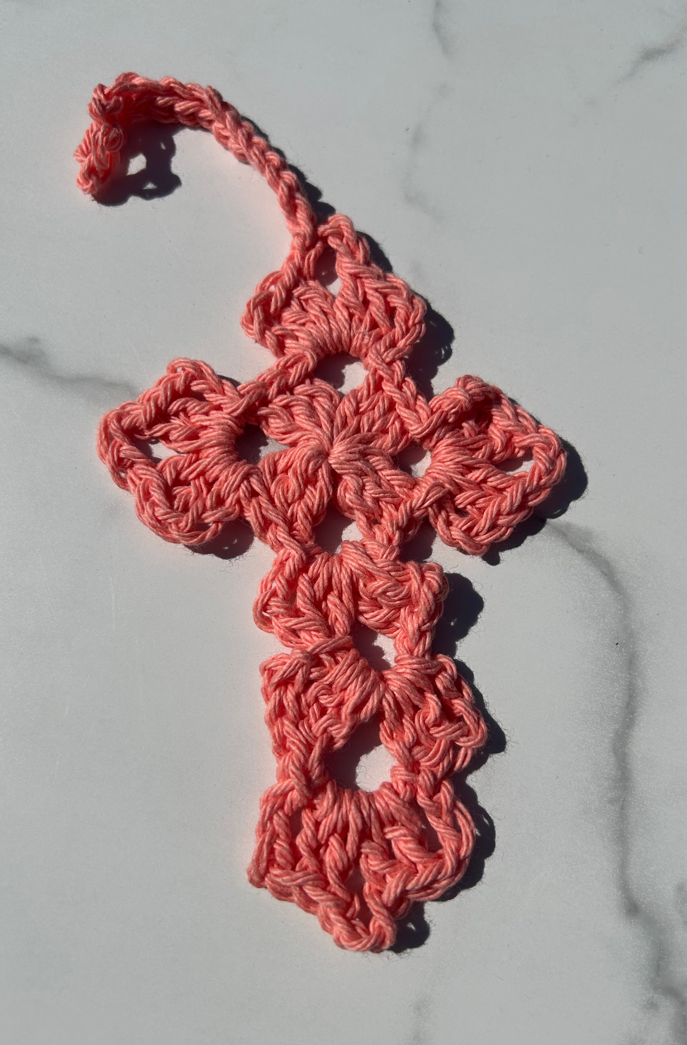 Crochet Cross Bookmark - Salmon